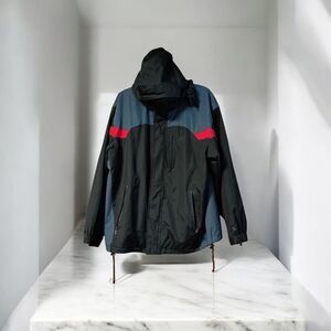 Jacket Champion R Vintage  Black and Blue Windbreaker with Inner Lining and Red.